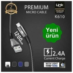 Micro USB Işıklı Şarj Kablosu K610 Premium